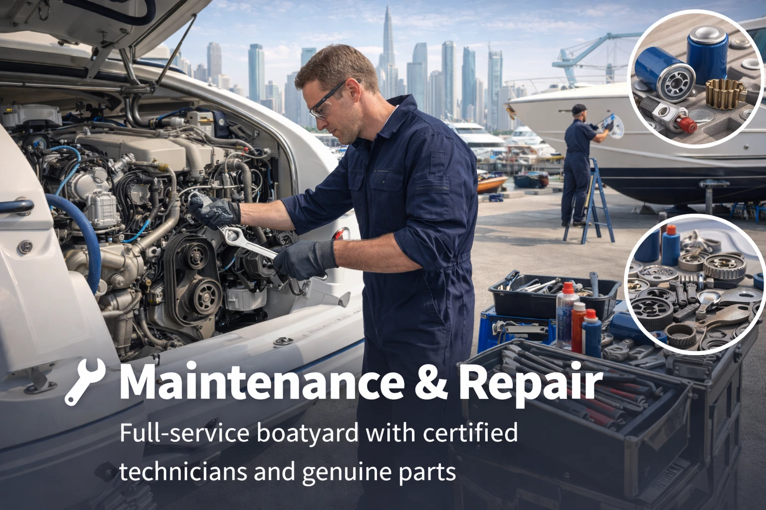 Yacht maintenance and repair facility with certified technicians