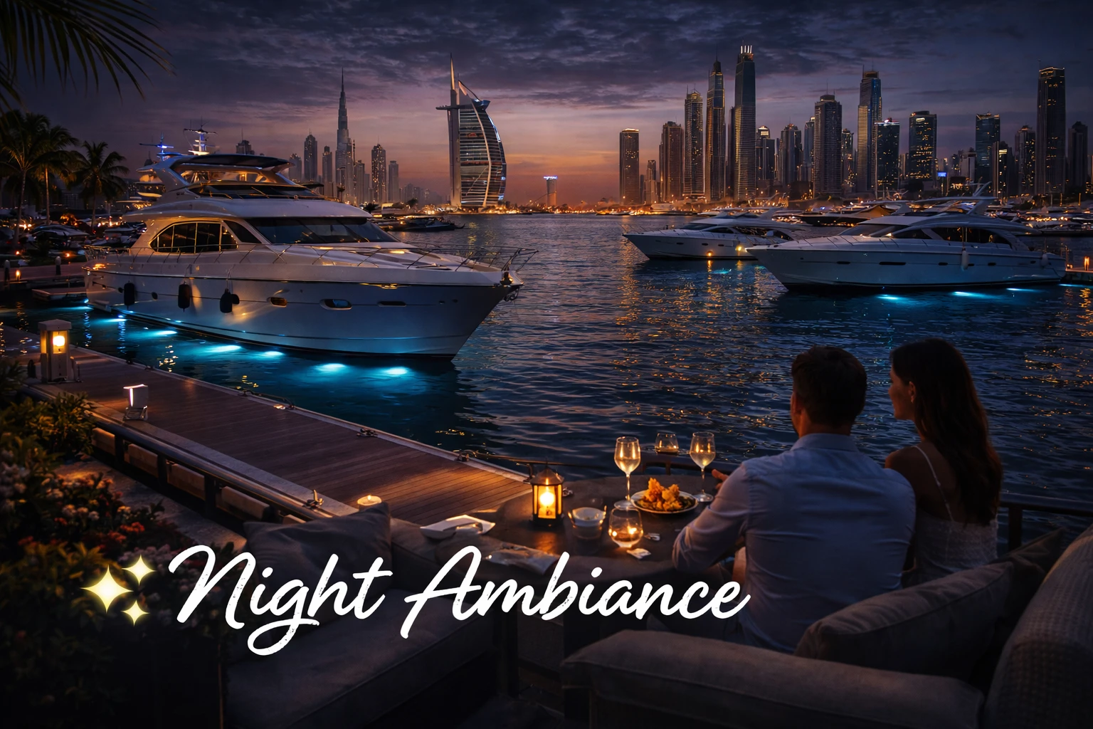 Marina lit up beautifully at night