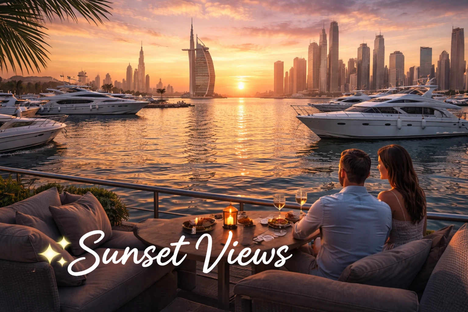 Beautiful sunset view at Dubai yacht marina